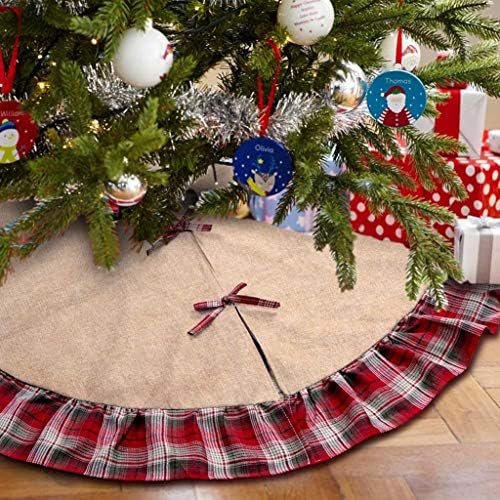 חצאית עץ חג המולד של GBPOY חצאית עץ חג המולד חצאית עץ חג המולד אדומה משובצת פרוסה 48 אינץ