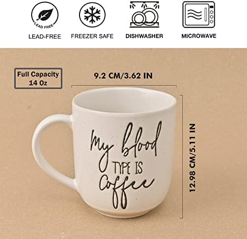 TAIMEI TIETIME 14.5 גרם ספלי קפה קרמיקה סט של 2, כוס קפה מוגדרת סוג הדם שלי הוא קפה וקפה ואז כובשים