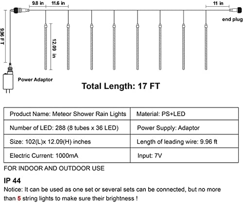 חבילה של Joiedomi 1 288 LED Meteor Mateor Leader Furning 8 צינורות 30 סמ רב -צבעוני ליל כל הקדושים,