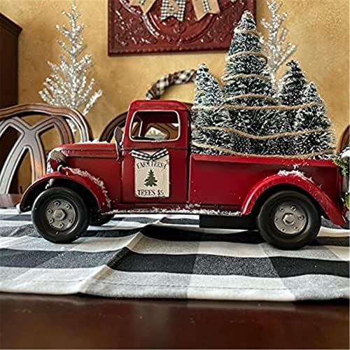 משאית חווה אדומה מרכז חג המולד, חתיכת חווה אדומה של משאית אדומה של חג המולד וינטג 'טנדר אדום עם עצי