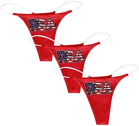 חוטיני מיתרי G סקסי לנשים 3 חבילות רצועת מתיחה חלקה במותניים נמוכות 4 ביולי תקצירים דגל אמריקאי נושם