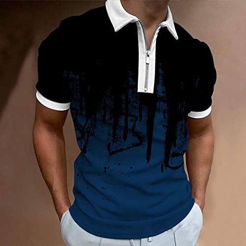 חולצות פולו רוכסן XXBR לגברים, גרפיקה מפוסתת קיץ רזה בכושר שרוול קצר חולצה עסקית עסקית מזדמנת עבור ללבוש
