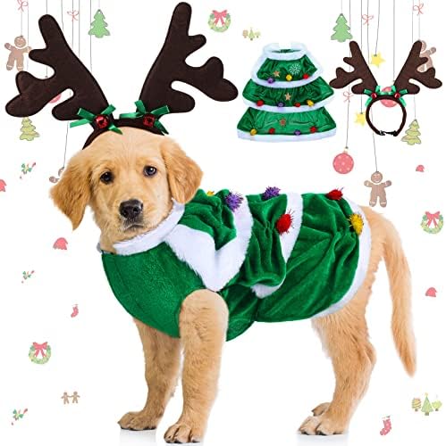 2 חתיכות תלבושת כלב חג המולד תלבושת איילים תלבושת כלב עם בגדי עץ חג המולד ירוק וכיסוי איילים איילים