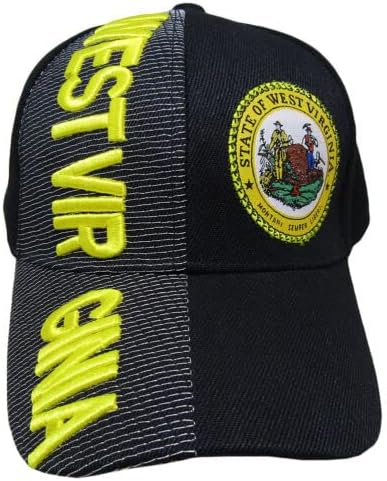 מערב וירג'יניה סטייט שחור עם אותיות לבנות טלאי על כובע כובע רקום בצד