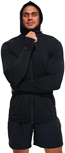 מיקוד מלא של ביו -סקי upf 50+ קפוצ'ון הגנה על שמש חולצות שרוול ארוך עם כיסים, קפוצ'ונים קלים לגברים