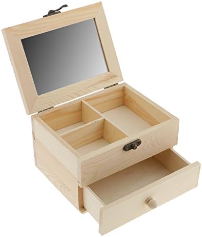 Qwertg 16x12x10 סמ קופסת תכשיטים מעץ תכשיטים שכבה כפולה קופסא קופסא קופסא קופסא קופסא איפור מראה