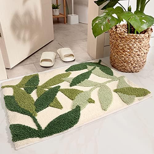 שטיחי אמבטיה ירוק עלים אמבטיה שטיח, החלקה פלאפי מיקרופייבר אמבט מחצלות מים סופג ירוק אמבטיה שטיח, מכונת