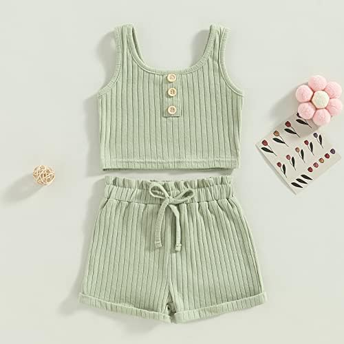 לדי צ'משיין פעוט ילדה תלבושות קיץ בגדים מצולעים לתינוק הגדרת גופיות כפתור צבעוניות+מכנסיים קצרים משיכה