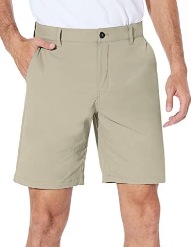 מכנסיים קצרים גולף של Puli גברים שמלת שמלה קדמית שטוחה היברידית 9 אינץ 'עמיד למים קל משקל קל יבש צ'ינו