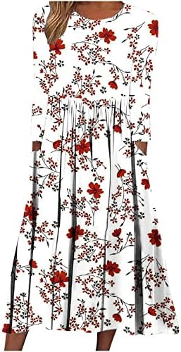 שמלות MIDI של נוקמופו לנשים הדפס פרחוני מזדמן הדפס פרחוני ארוך צווארון V-Neck שמלת שמלת שמלת מקסי