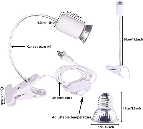 מנורת חום של זוחל סינרוי, אור חימום צב עם קליפ, 2 חבילות UVA UVB נורות טמפרטורה מנורה להתאמה מתכווננת