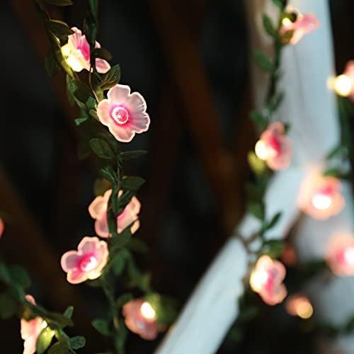 Viokko cherry blossom פרח עם עלים אורות מיתר לחדר שינה של ילדות 16.5ft 50 נוריות LED אורות פיות ורודים,