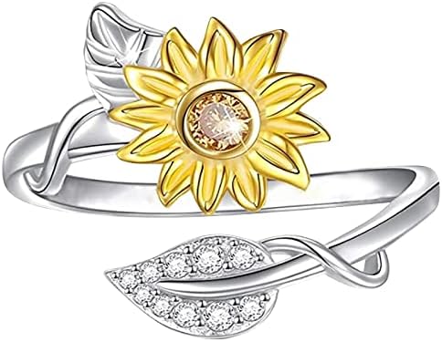 נשים טבעות אופנה מסתובבות מתנה חמניות פתיחת טבעת התאמה מתכווננת טבעת אור אור אורגרי אצבעות לנשים תכשיטים