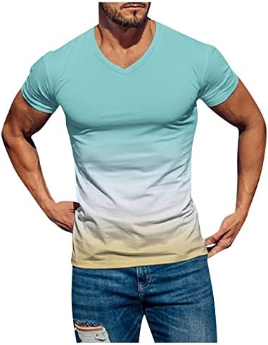 לונגנטי חולצות גברים חולצות שרוול קצר מזדמנים שיפוע צוואר רך רופף מתאים טיז גרפי