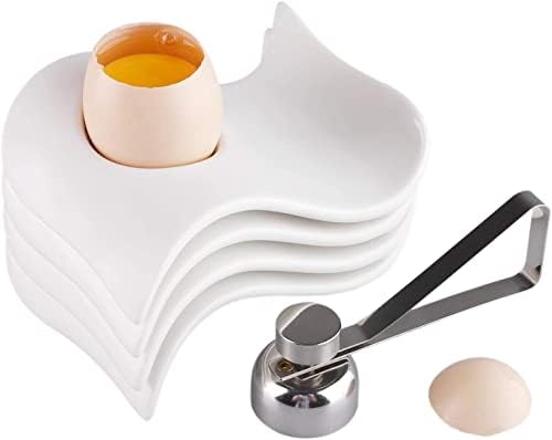 קרמיקה ביצת כוסות מחזיק פורצלן ביצת כוס לביצים רכות עם נירוסטה ביצת קרקר טופר חותך 4 ביצת כוסות סטנד
