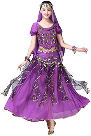 Oridoor נשים שמלת ריקוד בטן בוליווד הודית תלבושת ליל כל הקדושים חצאיות שיפון מבריק חליפות ריקוד בטן