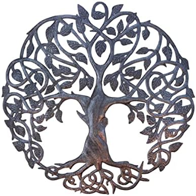 עץ חיים אמנות קיר מתכת, עיצוב יצירות אמנות ברזל עכשווי, עצי משפחת קלטיים, 23 אינץ '. x 23 פנימה. לוח