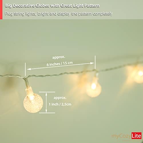 אורות מיתר LED של Mycozylite צמצם פנימה, אורות מיתר מקורה דקורטיביים, 20 גלוביות בועות קריסטל, שנאי