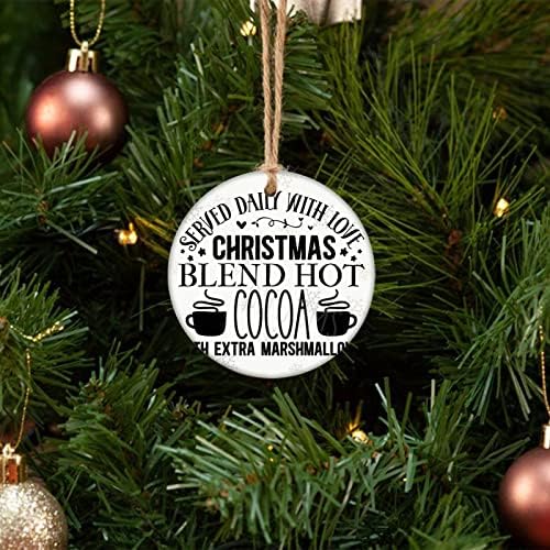 קישוט עץ חג המולד עגול 3 אינץ ', מוגש מדי יום באהבה תערובת חג מולד קקאו חם עם מרשמלו נוסף, קישוט קרמי