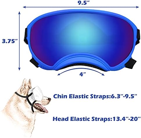 משקפי שמש גדולים עם כלבים עם רצועה מתכווננת הגנה על UV, משקפי שמש של כלבים בניצחון, מתאימים לכוסות חיית