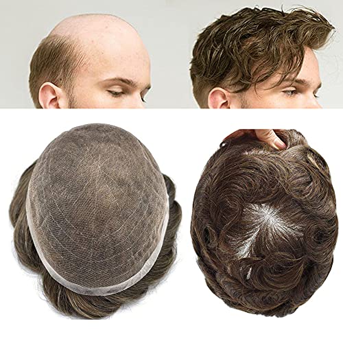 לירי שיער מלא דק צרפתית תחרה גברים פאה מולבן קשרים טבעי קו שיער מערכת שקוף שוויצרי תחרה פאה החלפה