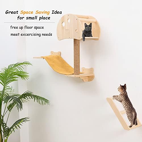 עץ חתול רכוב קיר בית פטריות מדף חתול לטיפוס קיר עץ מלא ריהוט קיר חתול מקורה