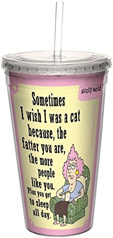 ברכות ללא עצים 16 גרם כוס מגניבה עם קירות כפולים עם קש לשימוש חוזר, חומצה דודה הלוואי שהייתי חתול