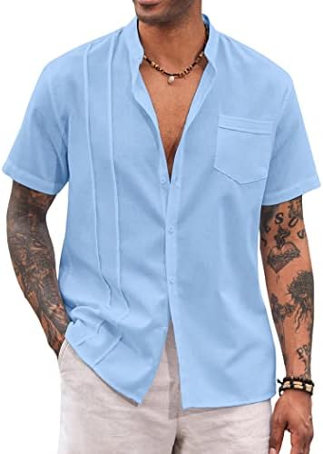 חולצת קואופנדי גברים קובנית גוויאברה קובנית כפתור שרוול קצר חולצה חוף פשתן חולצה מזדמנת