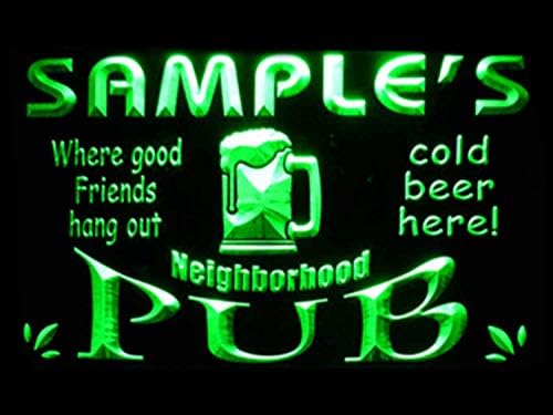 שם מותאם אישית בהתאמה אישית בשכונה פאב בר בירה ניאון שלט ירוק 12x8.5 אינץ 'ST4S32-PG-TM-G