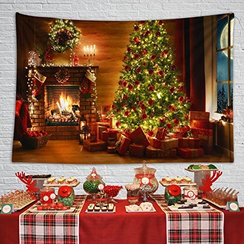 חלון חג חג המולד 7x5ft אחיד חלון חג פנים וינטג 'אש חמה אש גרבי עץ מתנות מתנות חורף DLH0D399UU 0